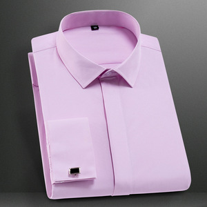 Autunno senza ferro gemelli stile francese <span class=keywords><strong>camicia</strong></span> da <span class=keywords><strong>uomo</strong></span> in tinta unita abito da lavoro bianco a maniche lunghe <span class=keywords><strong>camicia</strong></span> Slim - Product Image 2