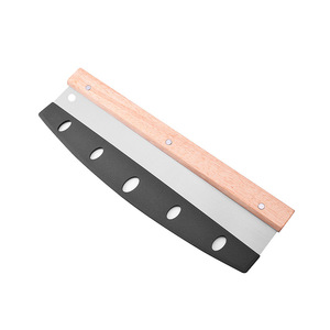 Pizza Knife With Wooden Handle 430 Stainless Steel Half Moon Slicing Tool For Dough And Pizza Cutting - Product Image 3