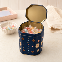 Boîte en métal octogonale personnalisée avec couvercle à charnière pour l'emballage de biscuits, bonbons, chocolats, fabrication OEM sur commande
