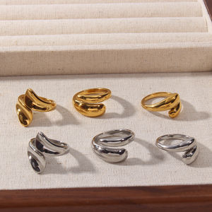 Alla moda 18K oro placcato in acciaio inossidabile regolabile in acciaio inossidabile grosso e ricurvo liscio a forma geometrica Multi pila anelli gioielli da donna - Product Image 4