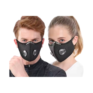 Masker Wajah jaring Neoprene hitam uniseks, dapat digunakan kembali anti-debu berongga dengan katup Filter udara luar ruangan bersepeda ski untuk pemandangan pantai - Product Image 4