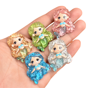 Breloque en résine Iabubu Kawaii sirène HK, motif dessin animé peint à la main, à dos plat, avec paillettes, pour coque de téléphone portable et fabrication de bijoux, vente en gros - Product Image 1