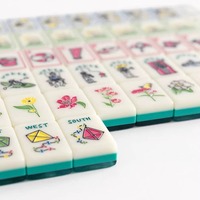 Jeu de Mahjong Américain en Acrylique Vert Émeraude avec Illustration Tropicale de Bord de Mer – Jeu de Table de Luxe, Cadeau, Vente en Gros