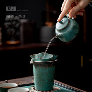 Juego de té de cerámica retro estilo Kung Fu con tetera, tazas y bandeja para uso en el hogar u oficina, cerámica Dehua, estilo simple. - Product Image 2
