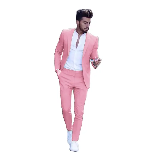 2022 Casual Fashion Luxurious Business Men's Suit for Wedding Party Tuxedos Slim Fit Lapel Pink Suits Male(Jacket+Pants)