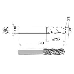 Fresa de esquina de aluminio de 3 filos con radio [12mm (R2.0mm)] de vástago recto para mecanizado de alta velocidad de 6061/7075 - Helicidad variable - Product Image 1