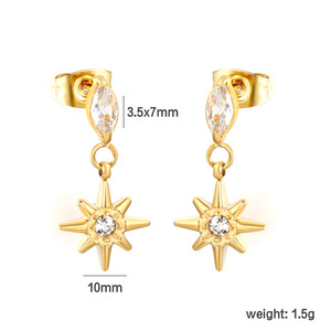 Pendientes de Estrella con Cristales de Ocho Puntas en Oro, Joyería de Moda para Fiesta, Pendientes de Acero Inoxidable para Mujer - Product Image 5