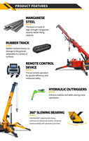 Grue araignée portable de 8 tonnes, télécommandée, compacte, sur chenilles, diesel-électrique, hauteur maximale de 21 m pour intérieur et extérieur