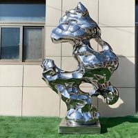Sculptures abstraites en métal miroir, grandes sculptures en acier inoxydable, ornements en pierre de Taihu de haute qualité, sur mesure pour l'extérieur