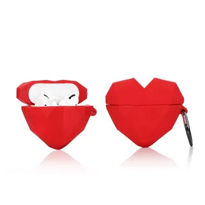 Custodia protettiva per auricolare in Silicone con cuore a forma di diamante rosso 3D carino per Airpods Pro 1 2 3 Fundas