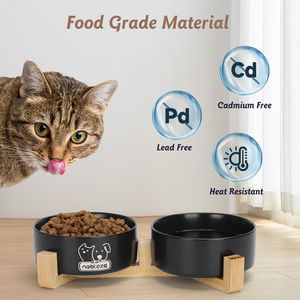 Nobleza alimentatore portatile per cani e gatti 2 X ciotole in ceramica per animali domestici con supporto in bambù antiscivolo per cani e gatti - Product Image 4
