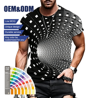 T-shirt décontracté respirant à manches courtes en polyester pour homme avec impression 3D effet vortex optique, idéal pour la mode urbaine et le quotidien