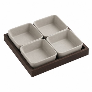 Ensemble de bols carrés <span class=keywords><strong>en</strong></span> céramique avec plateau <span class=keywords><strong>en</strong></span> bois de noyer, 150 ml, <span class=keywords><strong>en</strong></span> grès, pour sauces, accompagnements et noix, ensemble modulaire à 1, 2 ou 4 compartiments - Product Image 5