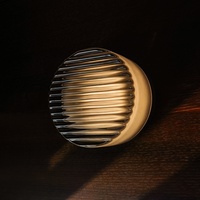 Lampe murale moderne d'extérieur IP65 étanche, petite colonne, gris fumé, verre rayé rond, style lune