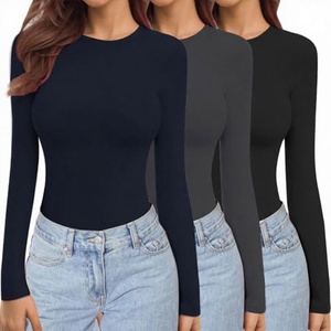 Camiseta de Mujer, Corte Ajustado, Manga Corta, Cuello Redondo, con Estampado de Lunares, Informal, Tejida, Transpirable, Ecológica, de Poliéster, para Invierno - Product Image 3