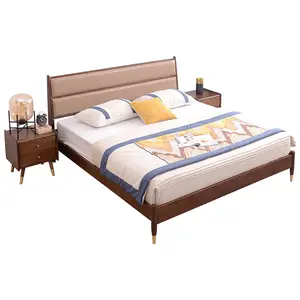 यूरोपीय नॉर्डिक बेडरूम फर्नीचर ओक ठोस लकड़ी रानी राजा आकार बिस्तर फ्रेम लकड़ी के बिस्तर