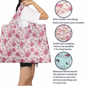 Sacs de courses réutilisables pliables en nylon imprimé personnalisé, écologiques, recyclés, en polyester, imperméables et résistants aux déchirures - Product Image 5