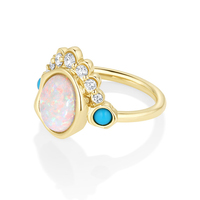 Bague Gemnel Nouvelle Collection en Laiton Plaqué Or de Haute Qualité avec Opale Mary Abstraite pour Femme, Idéale pour Fête, Mariage ou Cadeau