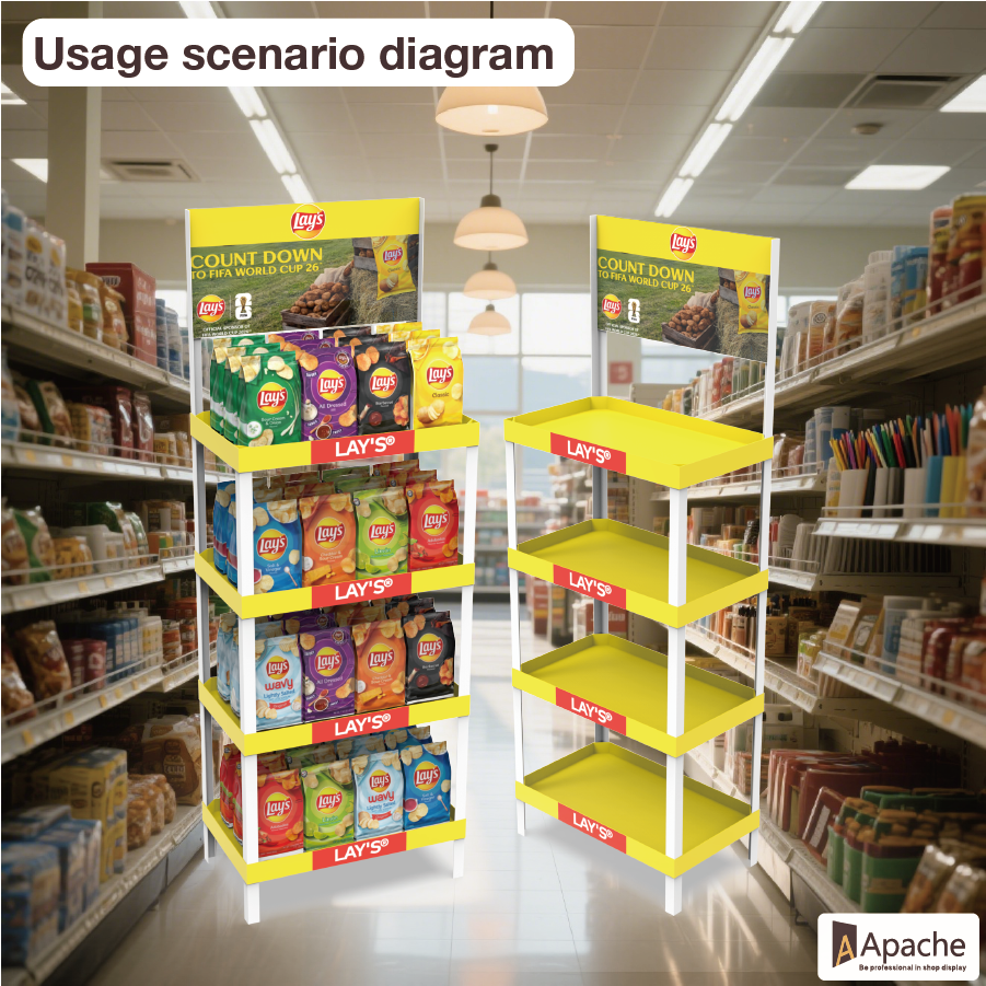 Customized PVC Laminate Light Duty Multi-Tier Floor Standing Potato Chips Display Stand for Supermarkets — view 6
