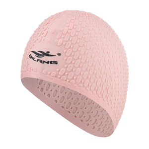 Gorro de natación de silicona Qilang para adultos con protección para los oídos, gránulos en forma de lágrima, color sólido - Product Image 1