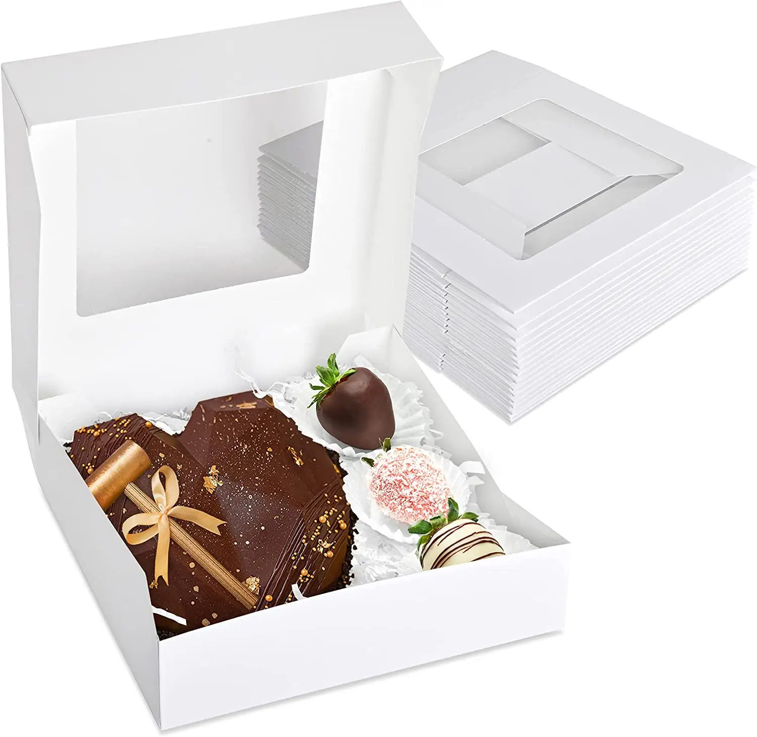 Aperitivos horneados de diseño personalizado, aperitivos de pastelería, regalos, Blanco medio con caja de ventana de pastel