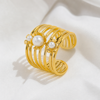 Bague ouverte minimaliste multi-couches en turquoise et perles, style euro-américain, pour femme, bijou de main pour usage quotidien, vente en gros
