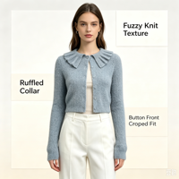 Pull en maille décontracté à manches longues Lolly Undefined, col à volants personnalisé, couleur blanc chaud de haute qualité, OEM & ODM, pour l'hiver