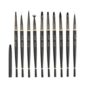Lot de 10 pinceaux de nail art noir et or, poils synthétiques, pinceau plat pour liner, stylo de peinture, manche en plastique, pour salon de manucure - Product Image 5