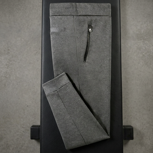 Men's Gray Elastic Mid Waist Lightweight Casual Pants Zipper Fly Side Pockets Breathable Knitted Organic Cotton <b>Trousers</b> <b>Summer</b> - Product Image 3