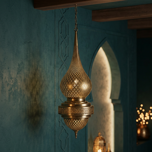 Abat-jour en laiton plaqué, lampe suspendue personnalisée, forme sculptée en croix, décoration intérieure - Product Image 2