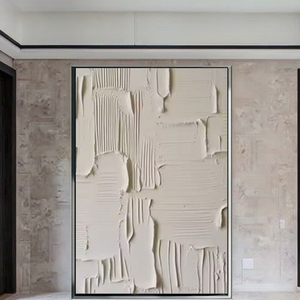 Pintura Moderna Abstracta Texturizada en 3D Pintada a Mano sobre Lienzo Acrílico Personalizable Grande en Beige Minimalista - Product Image 5