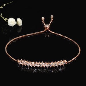 Bracelet en cristal pour femme, or rose blanc, zircon incrusté, serti en canal, usage quotidien, design géométrique AQ1060 - Product Image 2