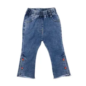 Bear Leader Baby Girl Pants Spring New Girl's Bell-bottom jeans with Fringed Edge and Flower Button