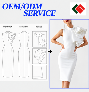 Vietnam Manufacturer White Sleeveless Knee-Length Evening <b>Dress</b> Ruffle Shoulder Straight Silhouette Formal Party Modest Bow - Product Image 6