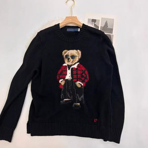 <span class=keywords><strong>Pull</strong></span> en tricot à col rond et manches longues pour <span class=keywords><strong>femme</strong></span>, en coton teint en fil, broderie ours <span class=keywords><strong>rouge</strong></span>, nouvelle collection automne-hiver coréenne - Product Image 4