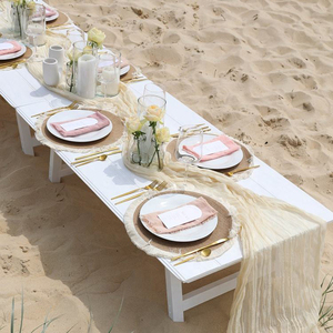 Chemins de table roses en mousseline de coton rayé pour mariage, maison, hôtel, salle à manger, décoration de table élégante. - Product Image 6