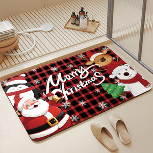 Tapis de sol de salle de bain, design à carreaux de Noël, motif de dessin animé, absorbant, antidérapant, tapis de bain rectangulaire pour toilettes, style festif - Product Image 2