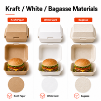 Boîte à burger jetable auto-élevable en papier kraft, carton blanc, bagasse, coque rigide, logo personnalisé, petite/moyenne/grande taille, fabriquée en Chine