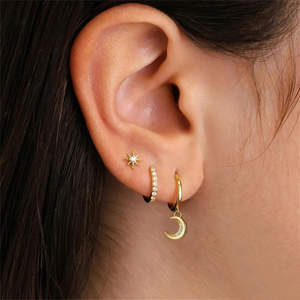 CANNER Ensemble de 3 pièces en argent sterling 925 pour usage quotidien, boucles d'oreilles étoile et lune en zircon - Product Image 5