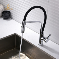Robinet de cuisine en laiton brossé nickel, moderne et luxueux, à poignée unique, à col long, flexible, avec douchette extractible