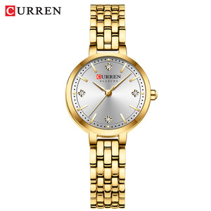 Montre à quartz dorée de luxe pour femmes 9106, bracelet en acier inoxydable, étanche 3 ATM - Product Image 6