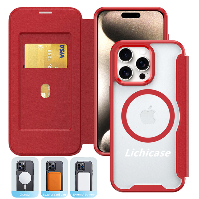 Lichicase Flip Leather Wallet Magnetic Case for iPhone 17 17 Pro 17 Air Wireless Charge Mobile Back Cover