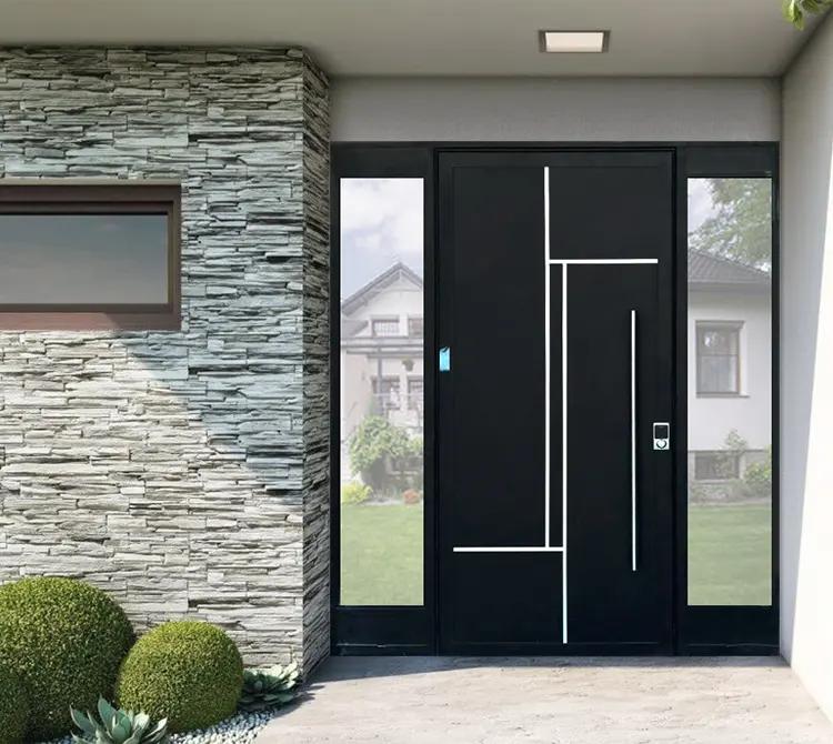 Guangzhou New Arrival Stainless Steel Iron Exterior Security Modern Home Front Glass Entrance Doors For Houses