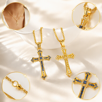 Trendige Verzierte Kreuz-Halskette für Frauen Retro Geschnitzter Umriss Funkelndes Einlegedetail Zarte Kette Statement-Schmuck