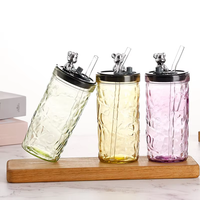 Gobelet en verre avec paille, nouveau design haut de gamme, motif ours mignon, forme diamant, créatif, pour le bureau et la maison