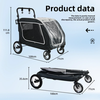 2026 Chariot de transport pour animaux de compagnie réglable, pliable, portable, avec 4 roues, grand format, en maille respirante