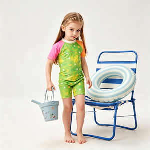 <span class=keywords><strong>Maillot</strong></span> de bain une pièce pour filles, UPF 50+, manches courtes, protection solaire, séchage rapide, tie-dye, color block, raglan, plage - Product Image 2