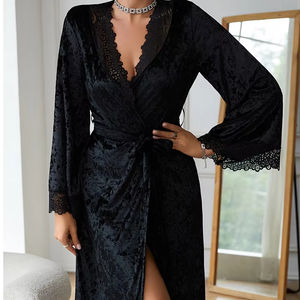 Albornoz de microfibra de manga larga para mujer al por mayor, sexy, de alta calidad, ropa de dormir, camisones - Product Image 1