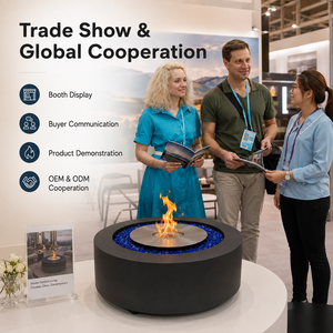 Table de foyer extérieur au <span class=keywords><strong>bio</strong></span>éthanol, foyer rond avec verre bleu, brûleur en acier inoxydable <span class=keywords><strong>pour</strong></span> patio et jardin - Product Image 6