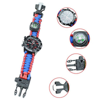 Montre-bracelet tressée multifonctionnelle en paracorde à sept cœurs Montre étanche à boussole Sifflet d'extérieur pour hommes avec allume-feu en silex
